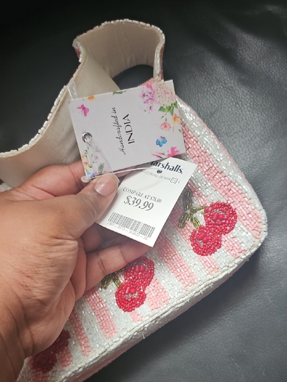 Cherry Beaded Shoulder Bag - Pink Stripe - Picture 4 of 7